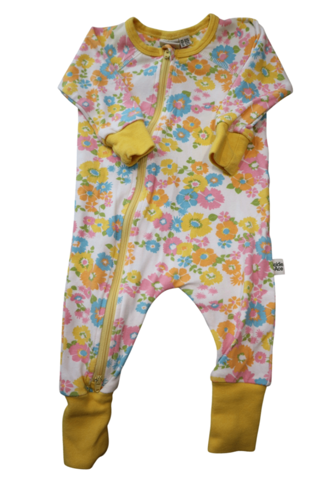 Goldie + Ace Jumpsuit, White with multicoloured floral print and yellow trim, 000