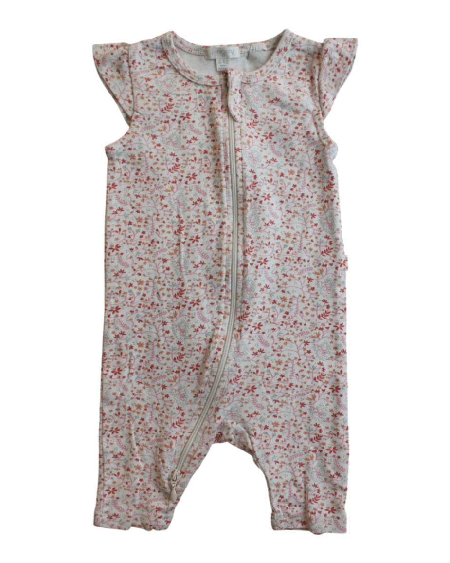Purebaby Jumpsuit, White with pink and orange floral print, 0