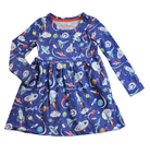 Mini Boden Dress, Blue/space print, 3