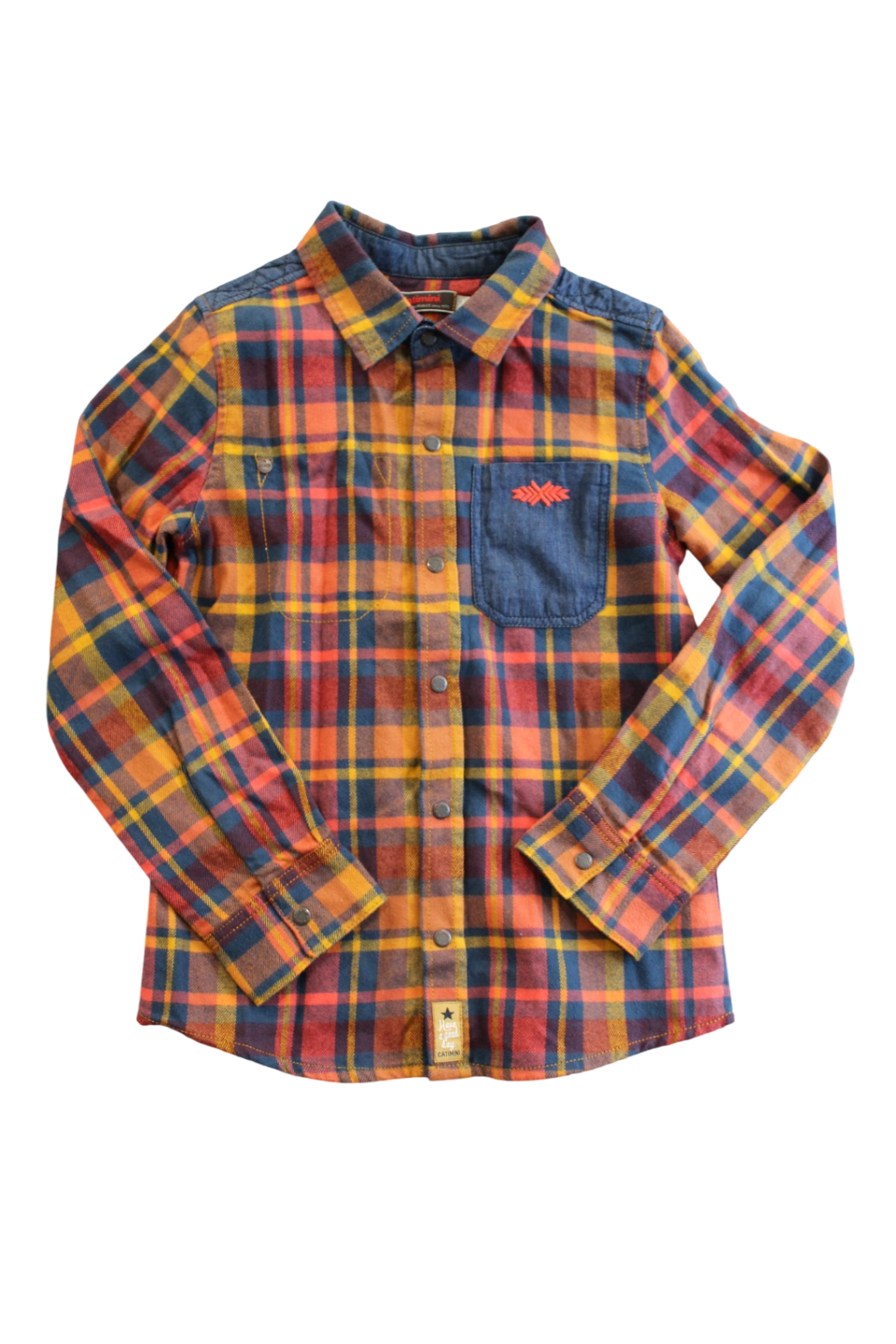 Catimini Shirt, Navy/red/yellow plaid, 7