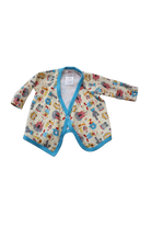 Zutano Cardigan, Cream with blue trim and multicolour print, 0000