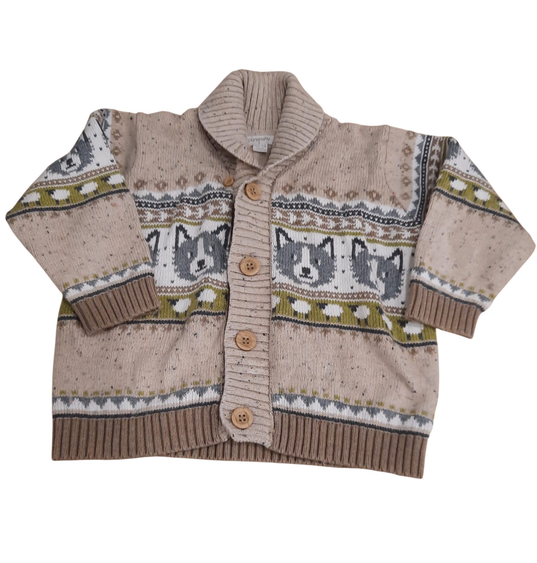 Purebaby Cardigan, Beige speckled, 1