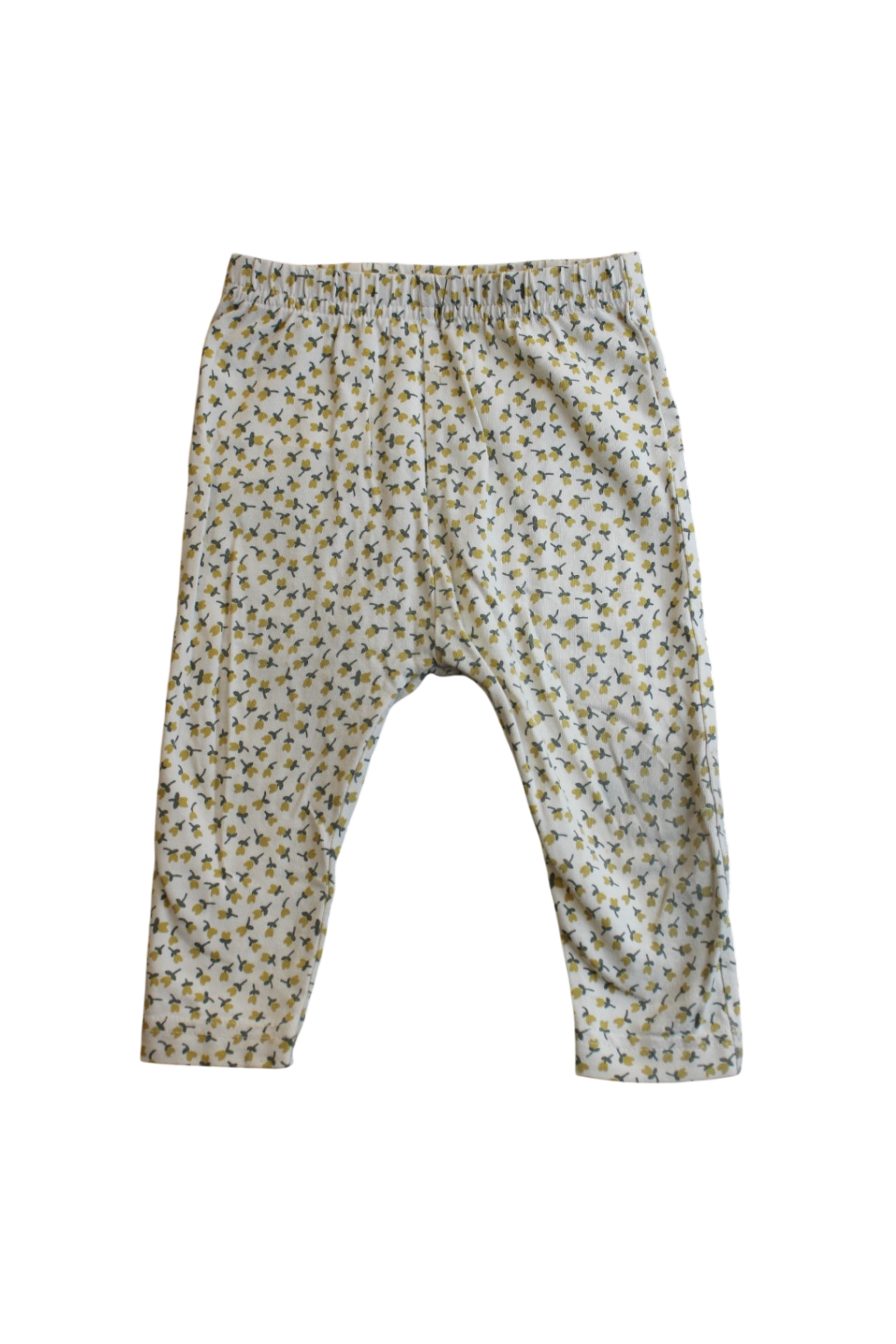 Nature Baby Leggings, White with yellow and grey floral print, 0
