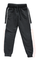 Eve Girl Trackpants, Black with white and pale pink leopard, 8