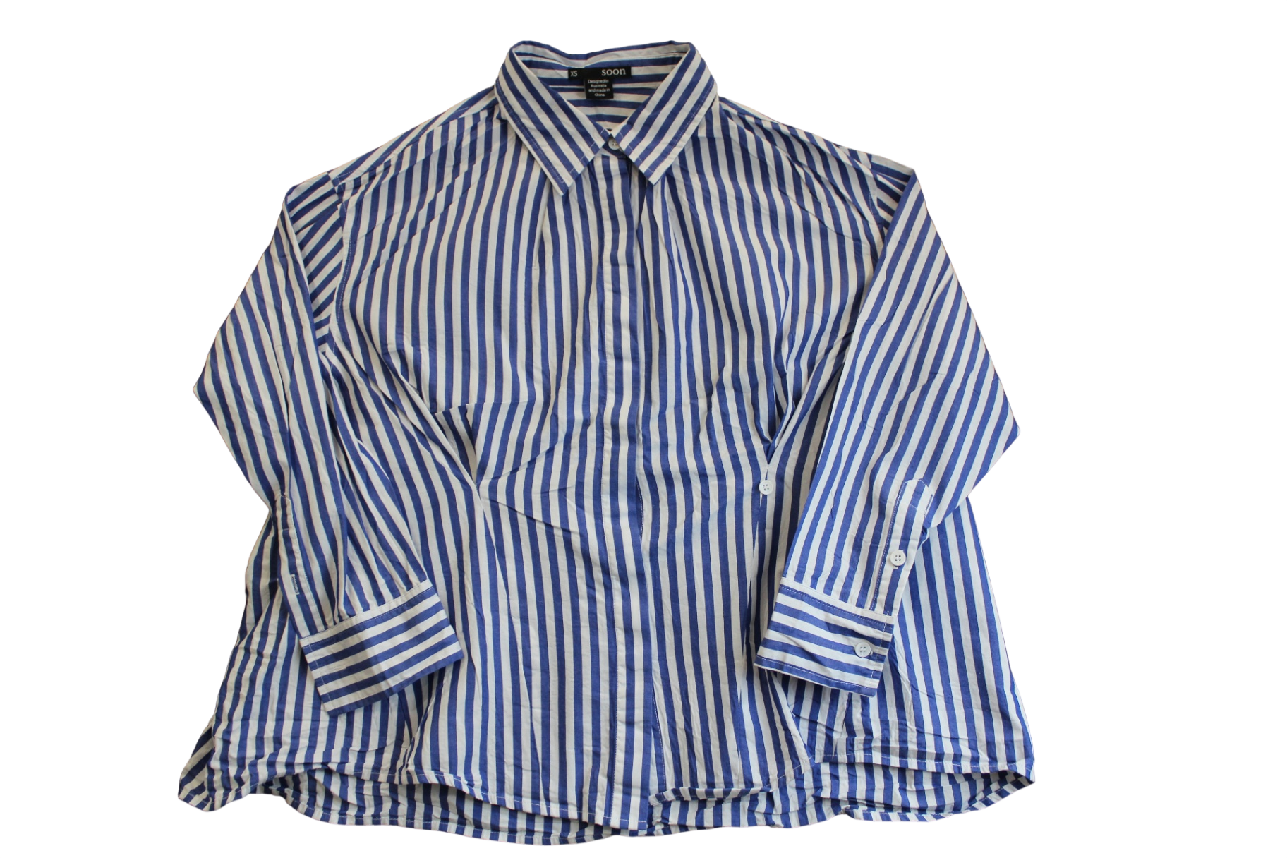Soon Maternity Shirt, Blue and White Striped, XS