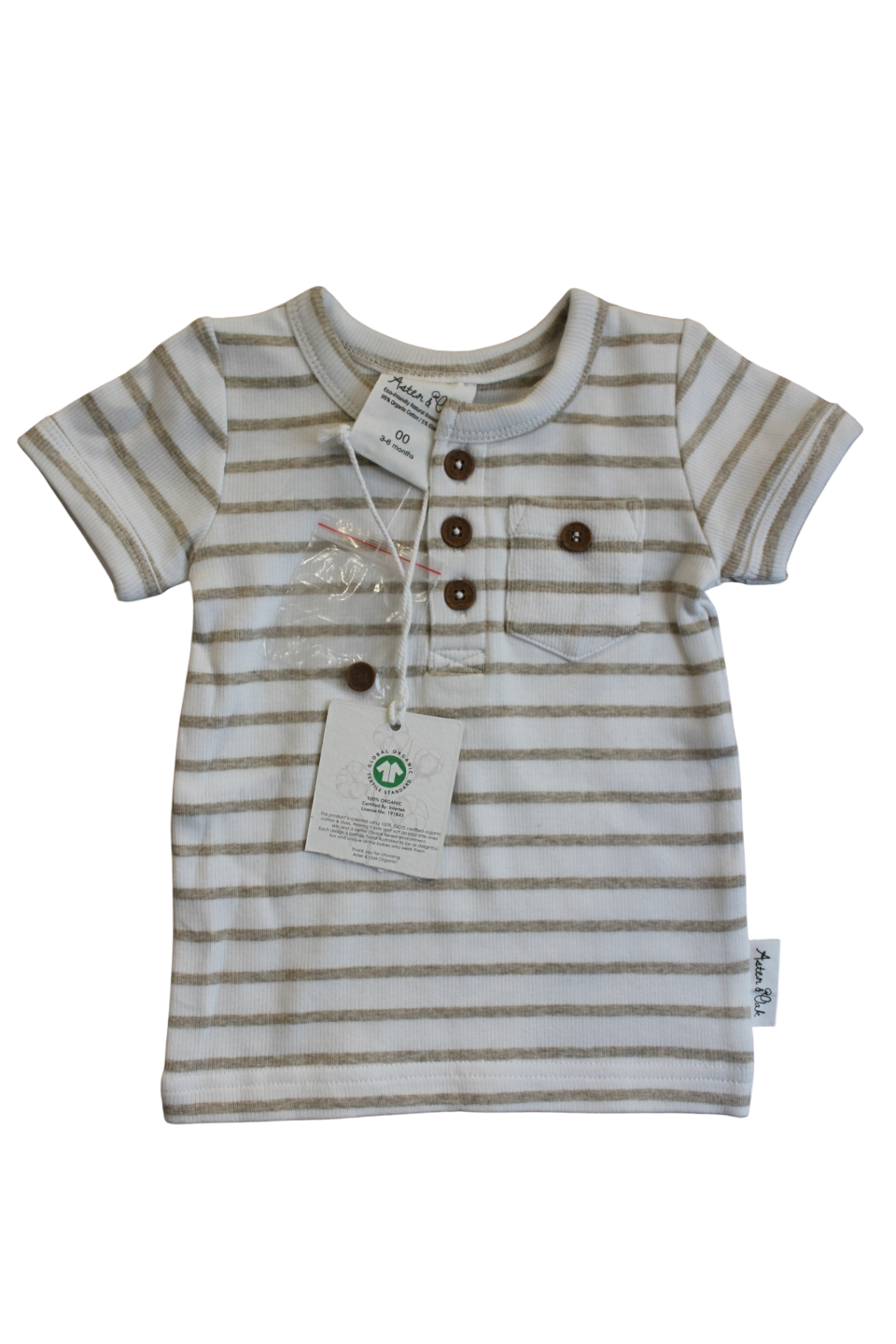 Aster & Oak T-Shirt, White and beige stripe, 00