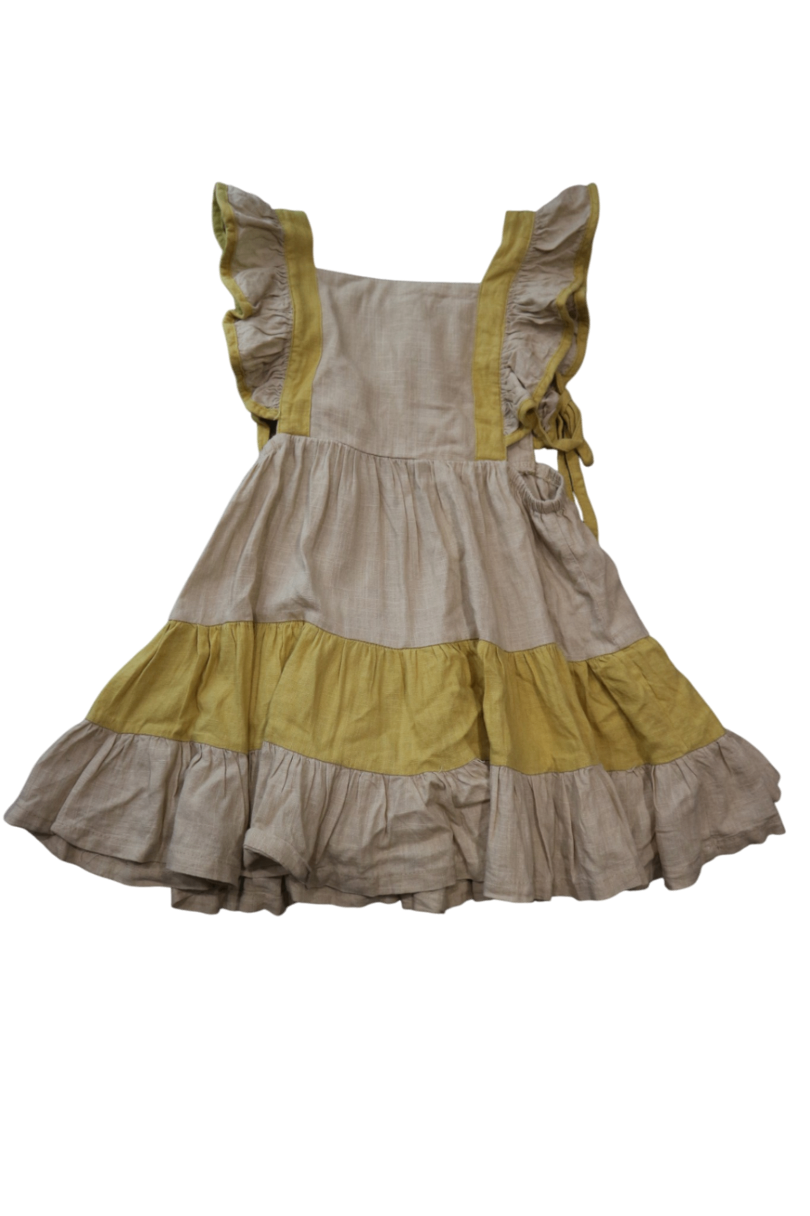Little Indahs Dress, Beige with Mustard Trims, 4