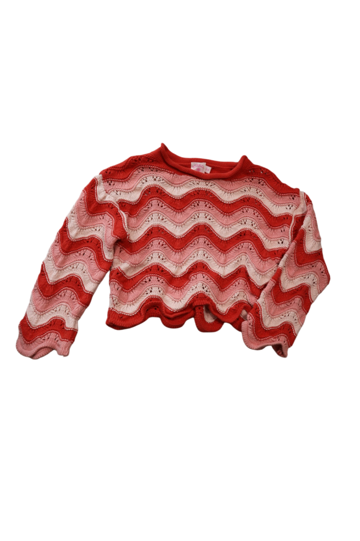 Ghanda Long-Sleeve Top, Red Pink Cream Stripes, 3-4Y