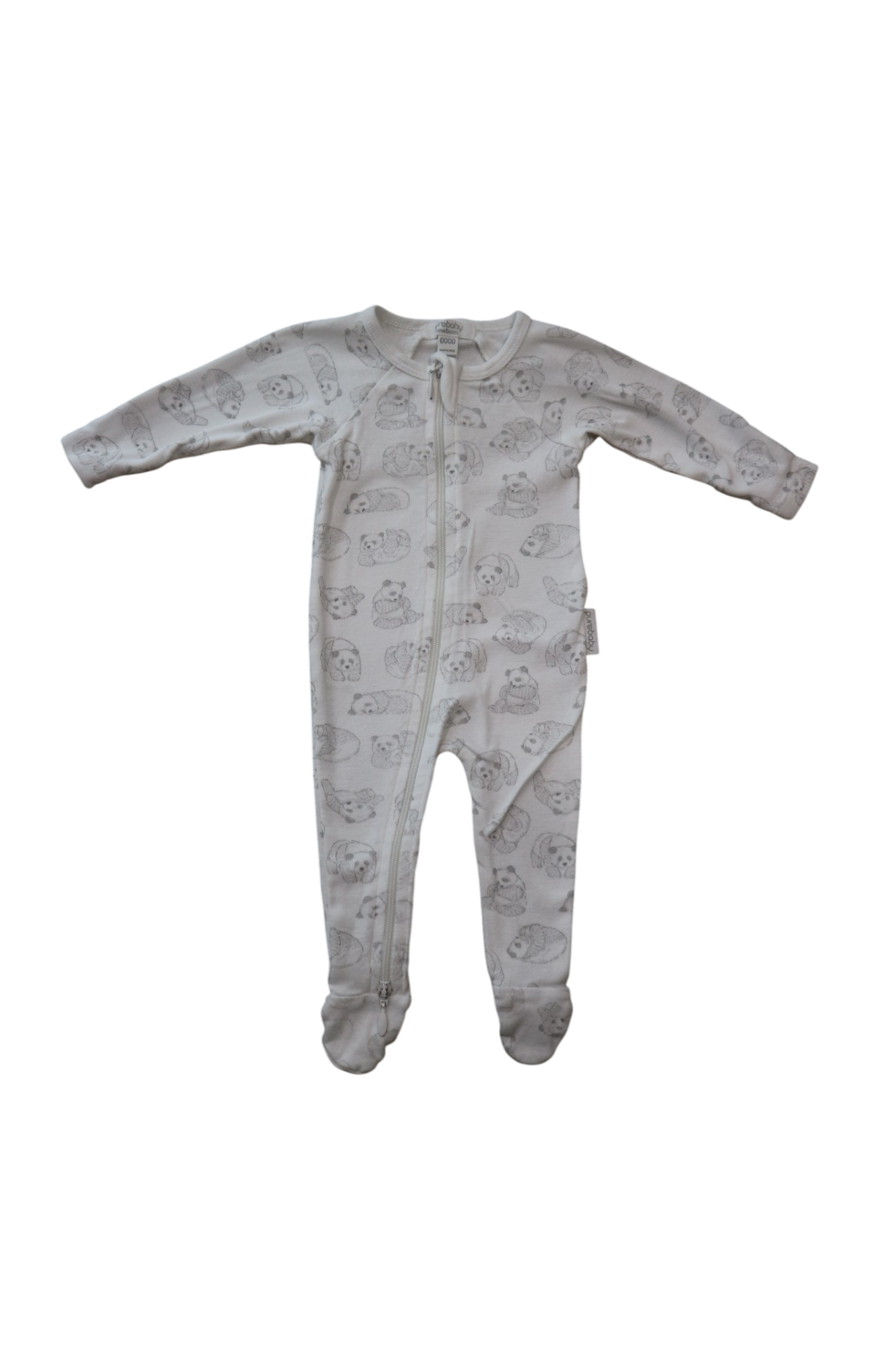 Purebaby Jumpsuit, White Grey Panda, 0000