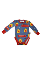 Moromini Bodysuit, Blue Firetrucks, 0-3M