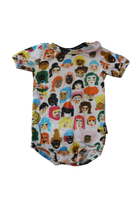 Kip & Co Bodysuit, White Multi Faces, 0