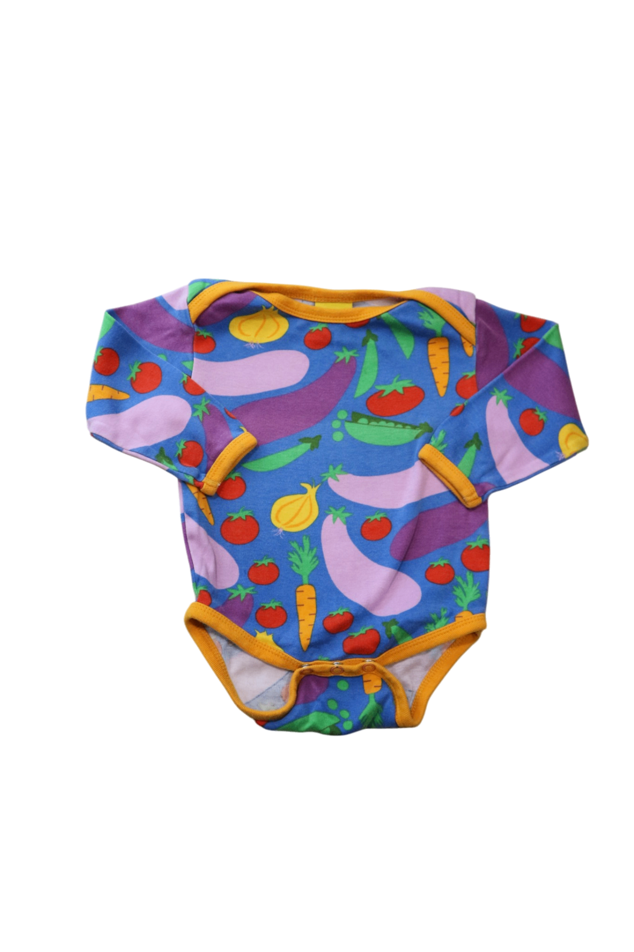 DUNS Bodysuit, Blue w Multi Veggies, 6-9M