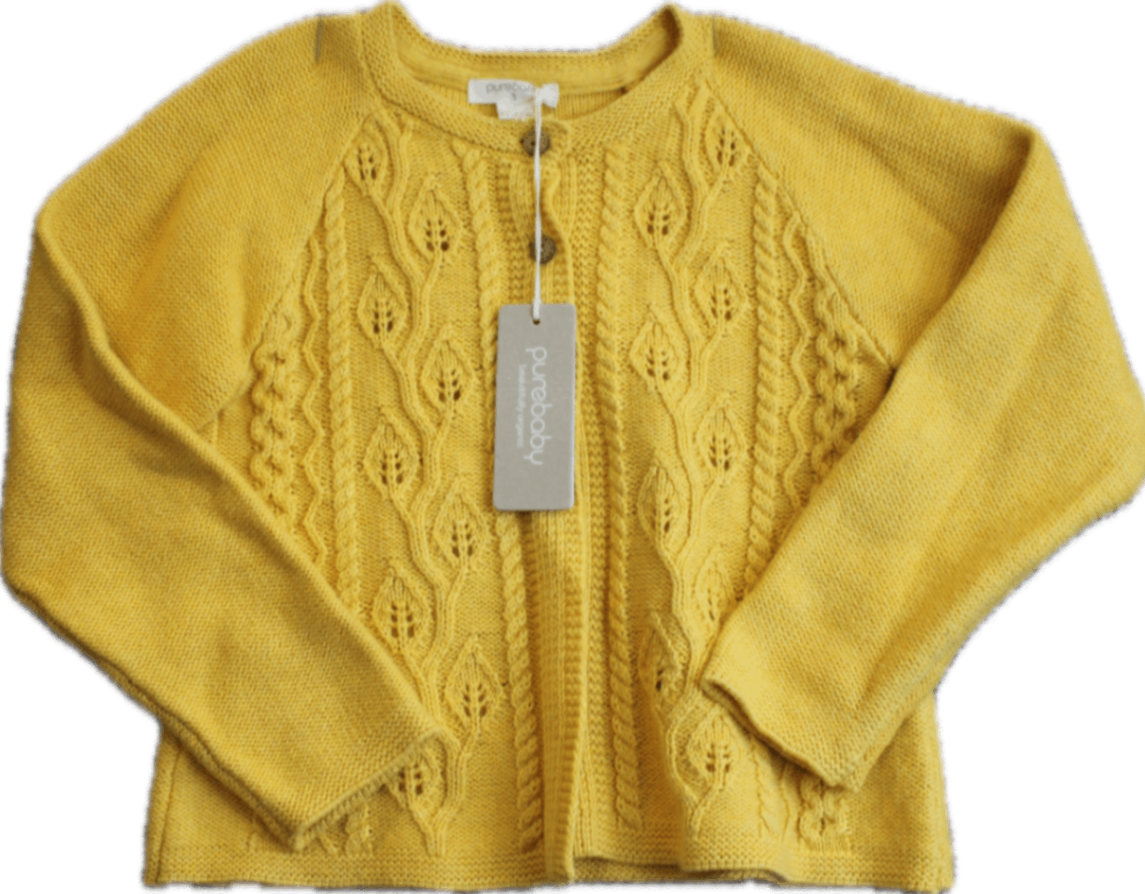 Purebaby Cardigan, Yellow, 3