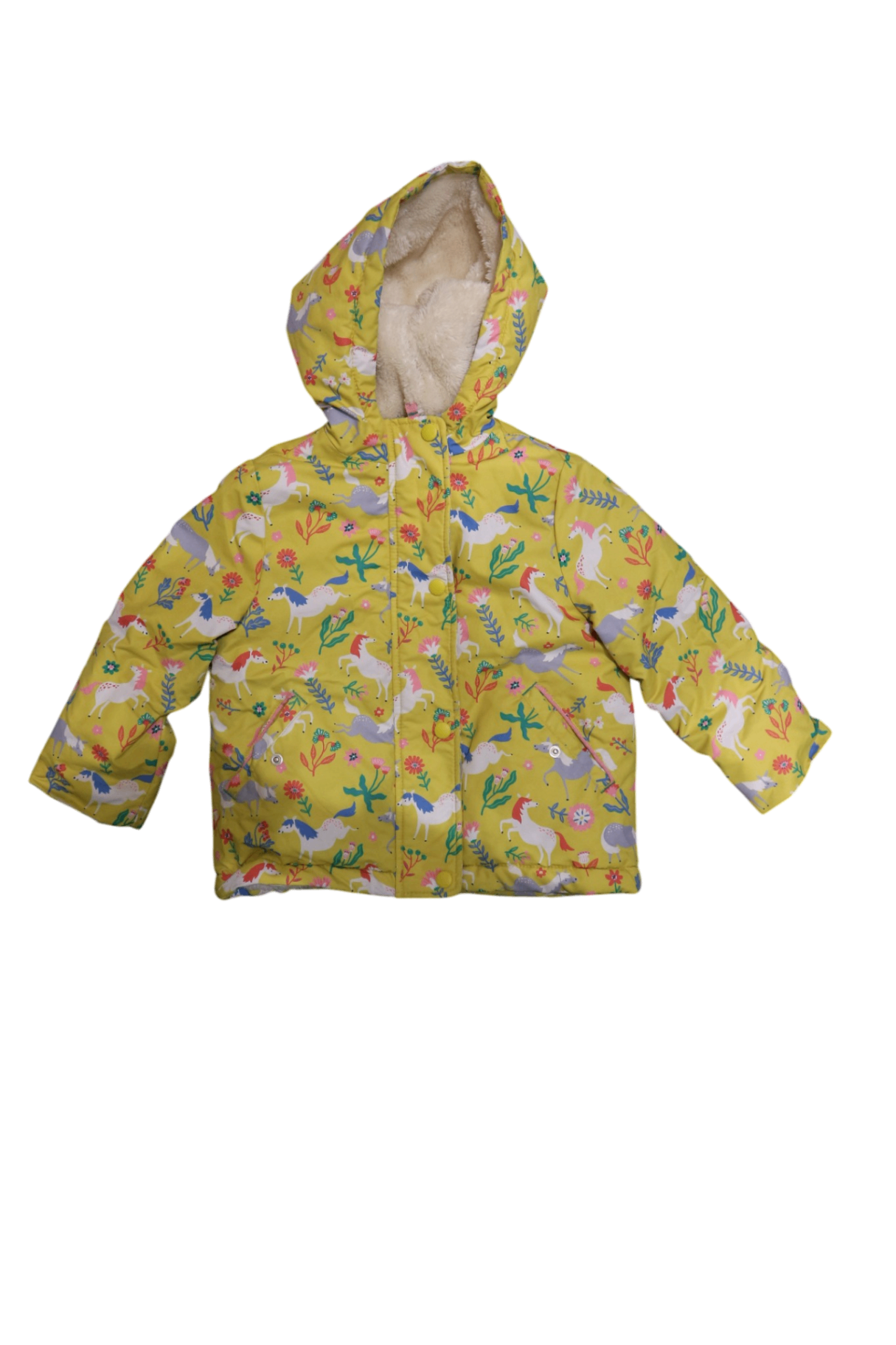 Mini Boden Puffer Jacket, Yellow Multi, 2-3Y