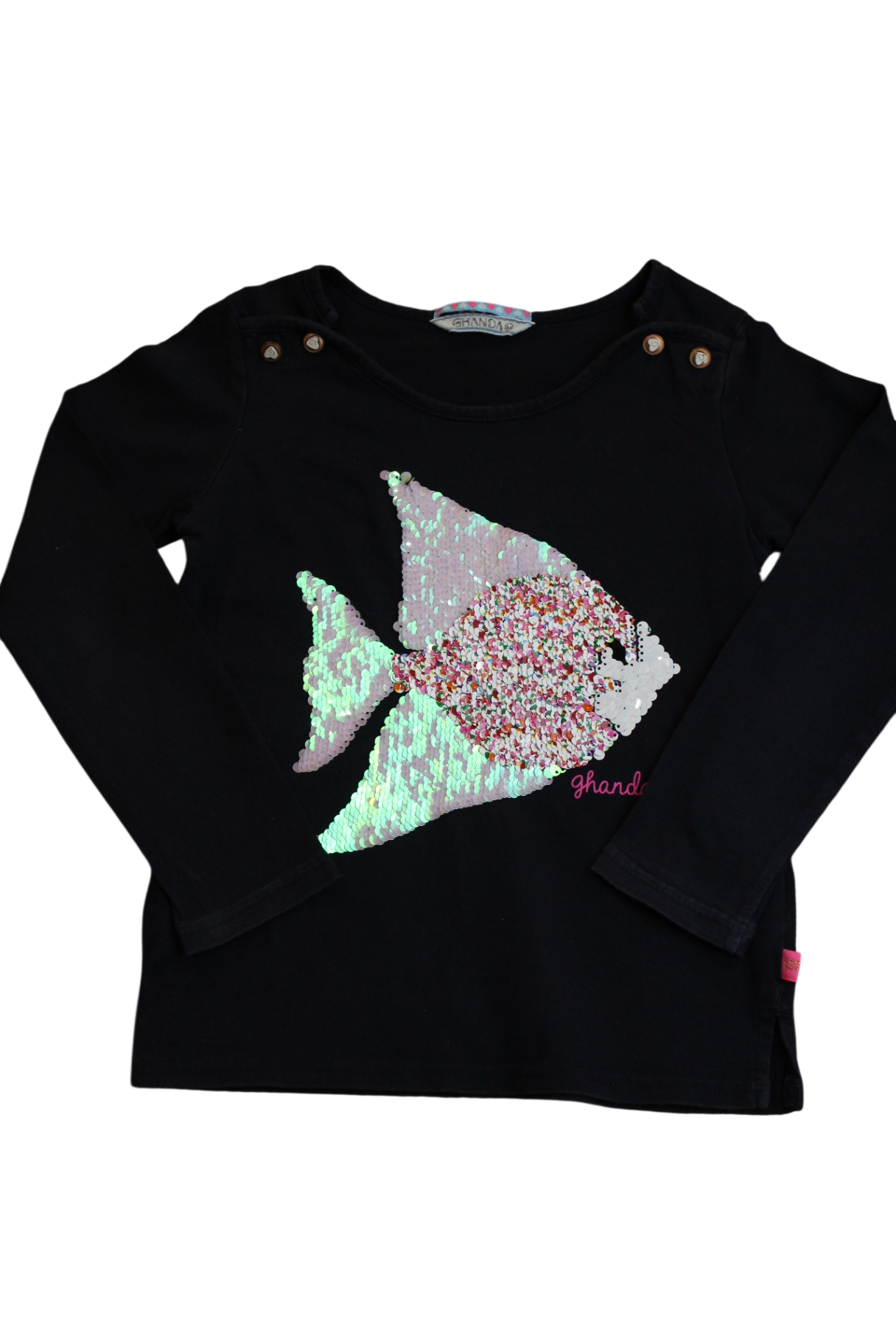 Ghanda Long-Sleeve Top, Black, fish, 5