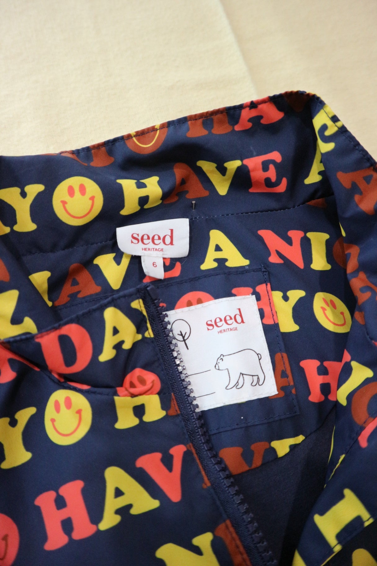 Seed Heritage Jacket, Navy blue with red and yellow print, 6