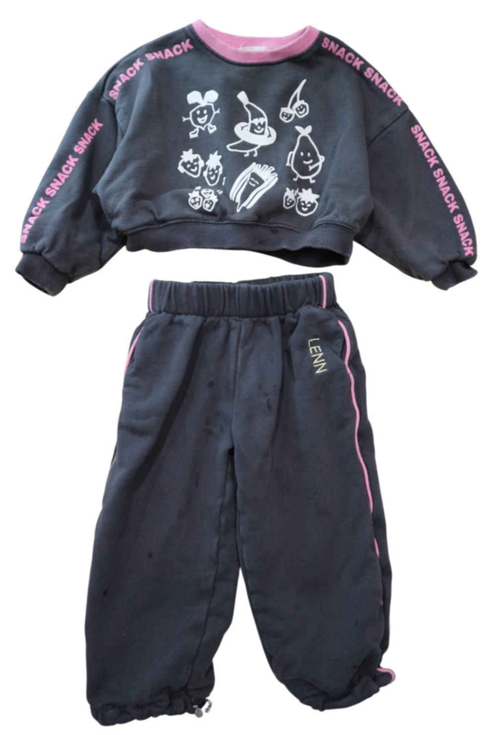 Lenn Label Tracksuit Set, Charcoal grey with pink accents, 0