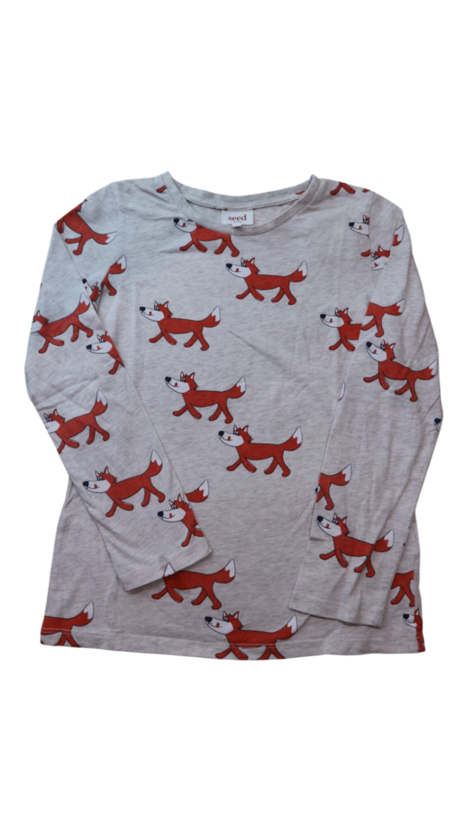 Seed Heritage Long-Sleeve T-Shirt, Grey with Red Print, 8