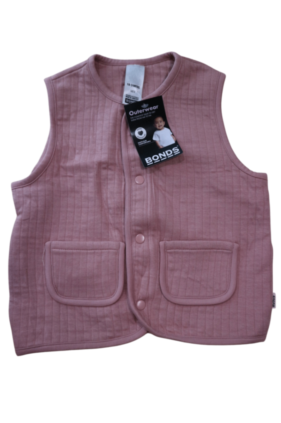 Bonds Sleeveless Jacket, Dusty pink, 2