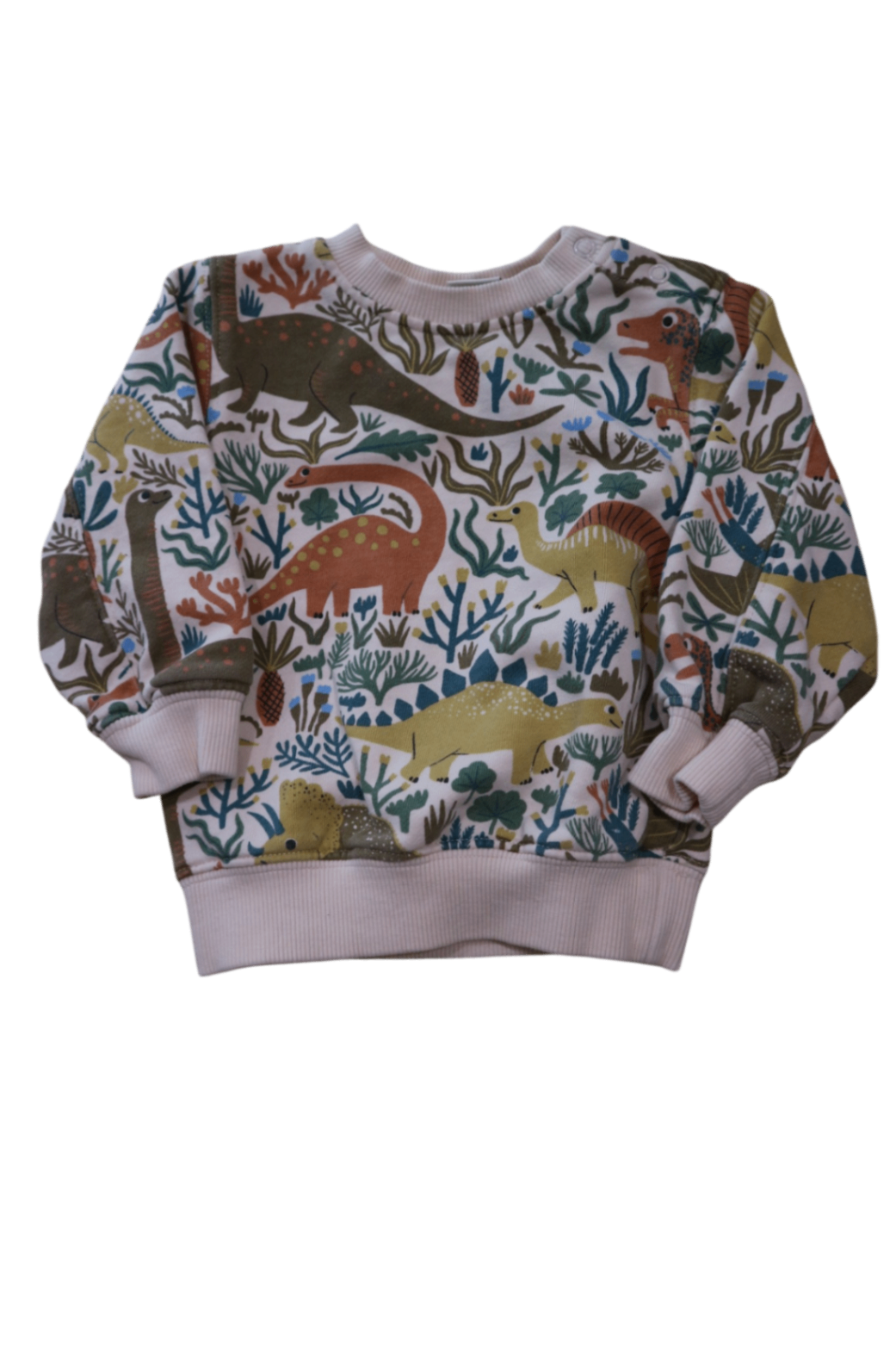 Goldie + Ace Jumper, Cream with multi-colour dinosaur print, 0
