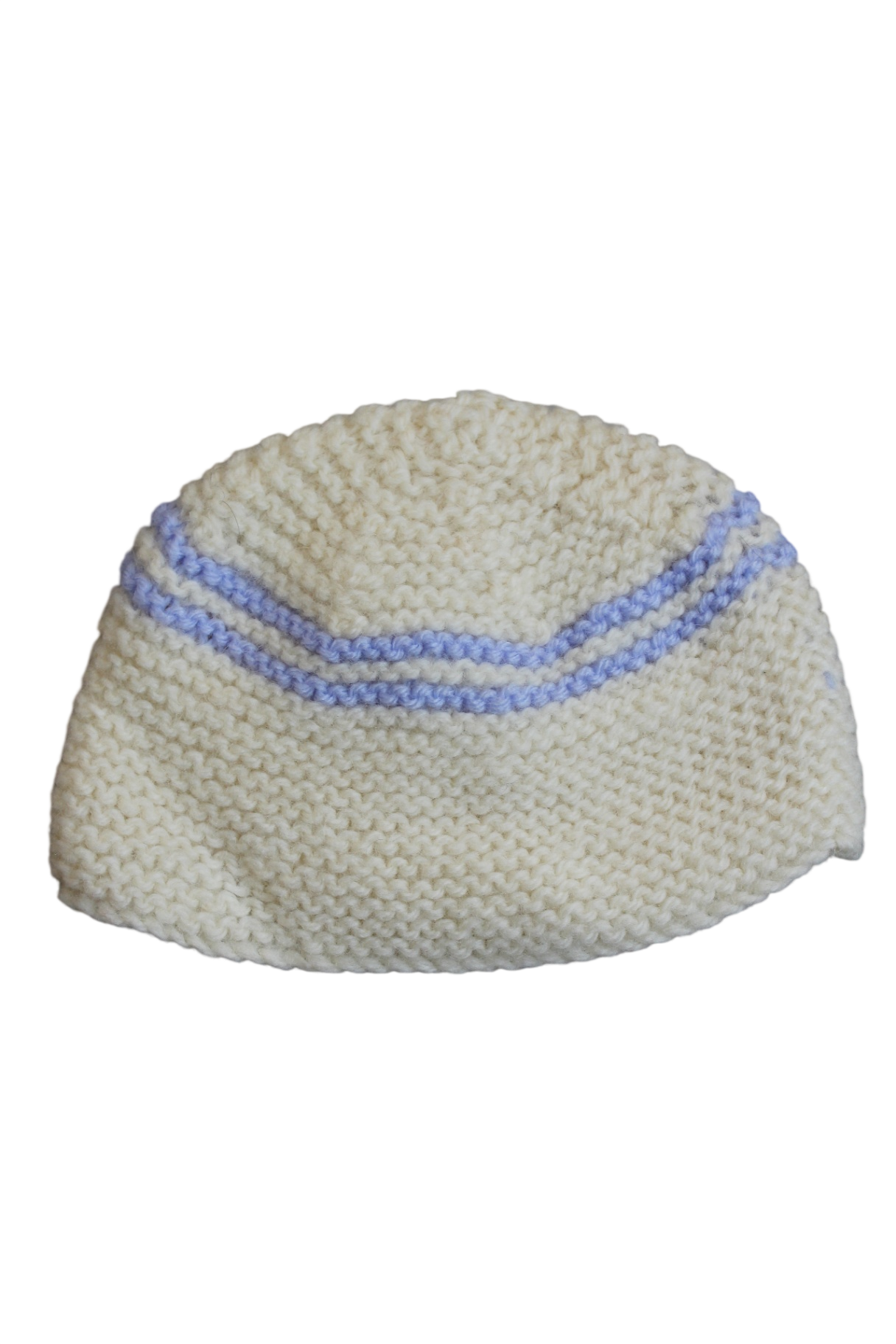 Knitted Hat, Cream with light blue stripes, nb-3m