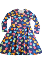 Little Princess Highway Dress, Navy with multicoloured hearts, 9