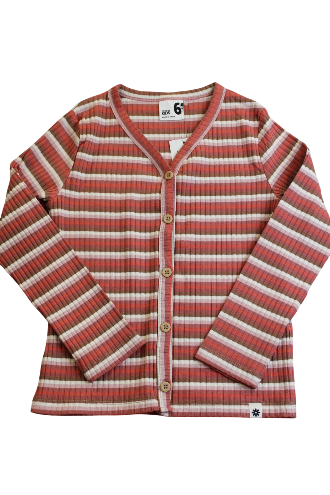 Cotton On Cardigan, Pink, red, brown and white striped, 6