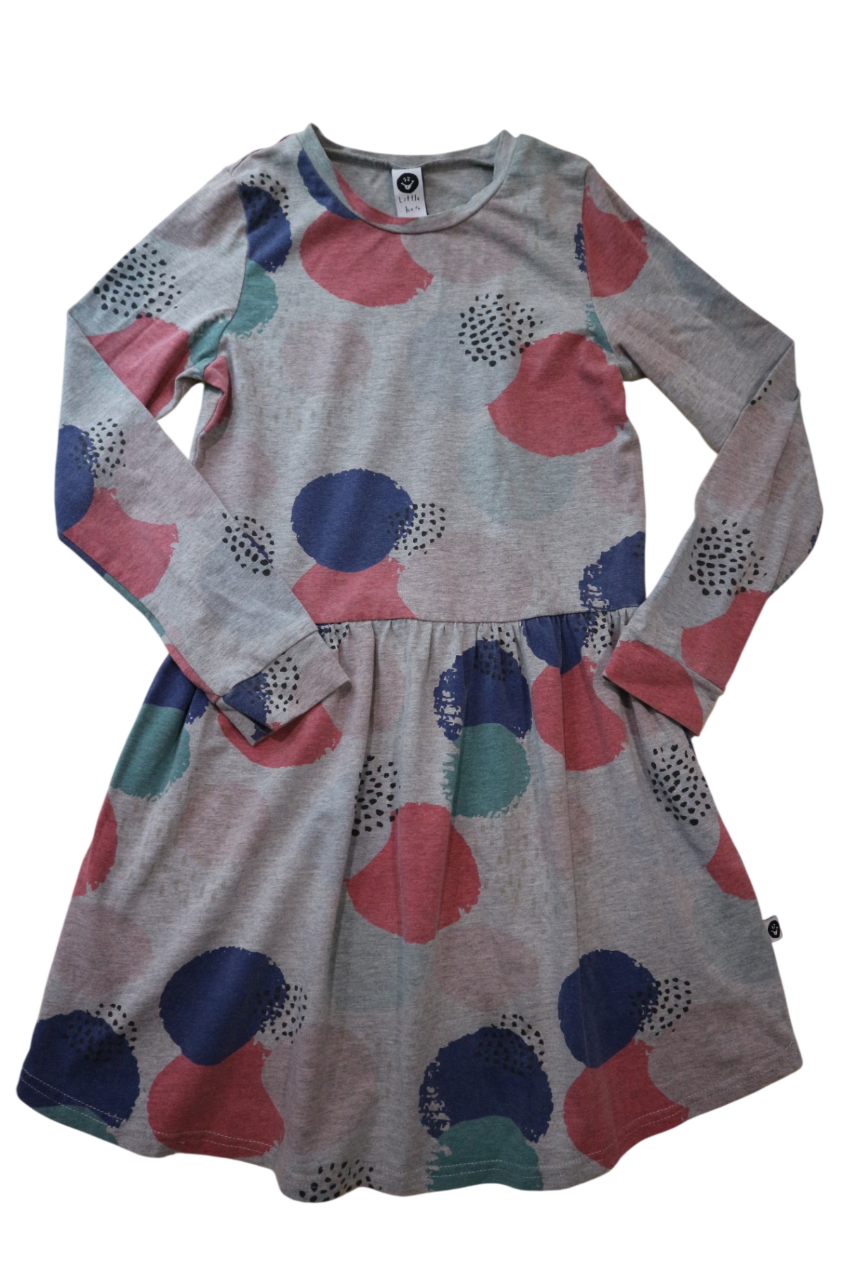 Littlehorn Dress, Grey with multicolour print, 8