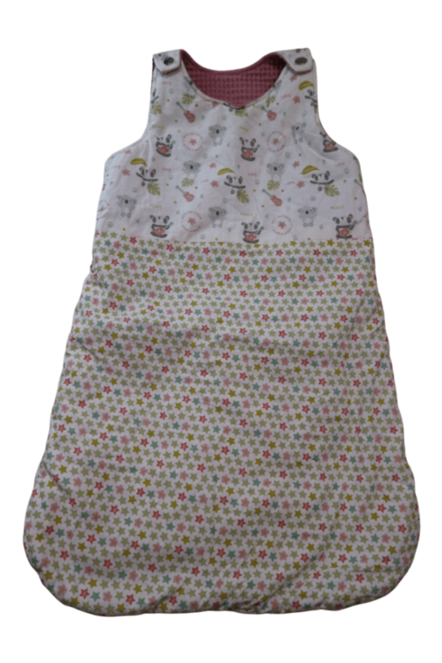 handmade Dress, White with multicolour prints and pink lining, 000-00