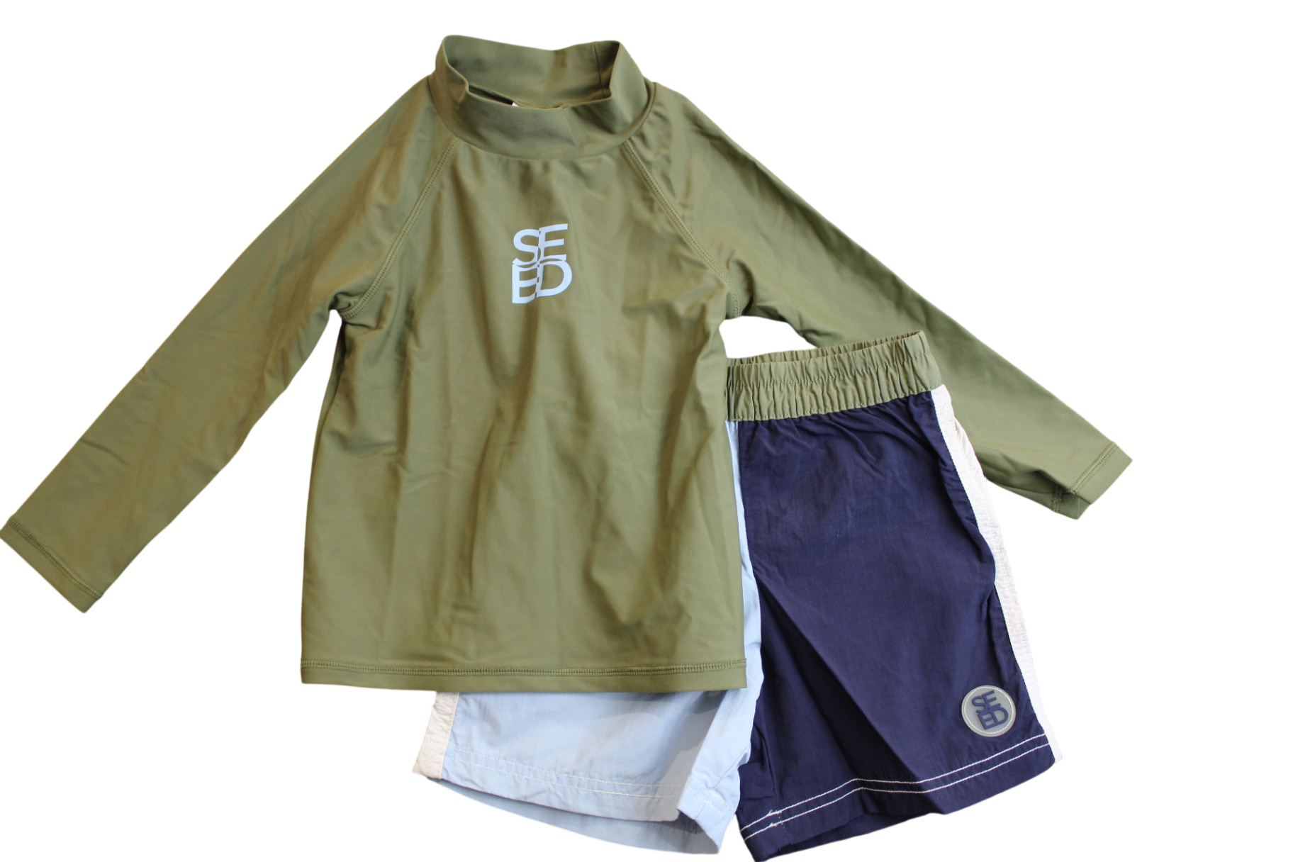 Seed Swimwear 2 piece, Olive green, blue and white, 3