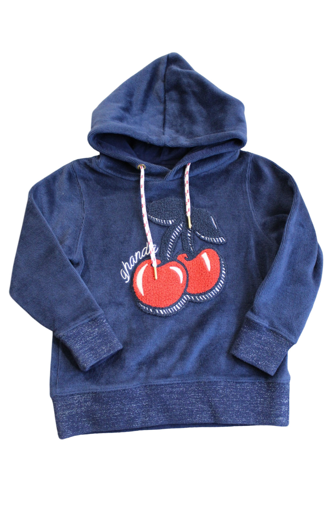 Ghanda Hoodie, Navy Blue/Cherry applique, 4