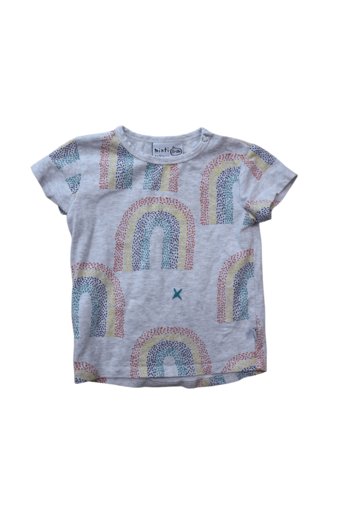 Minti T-Shirt, Grey w Rainbow, 12-18M
