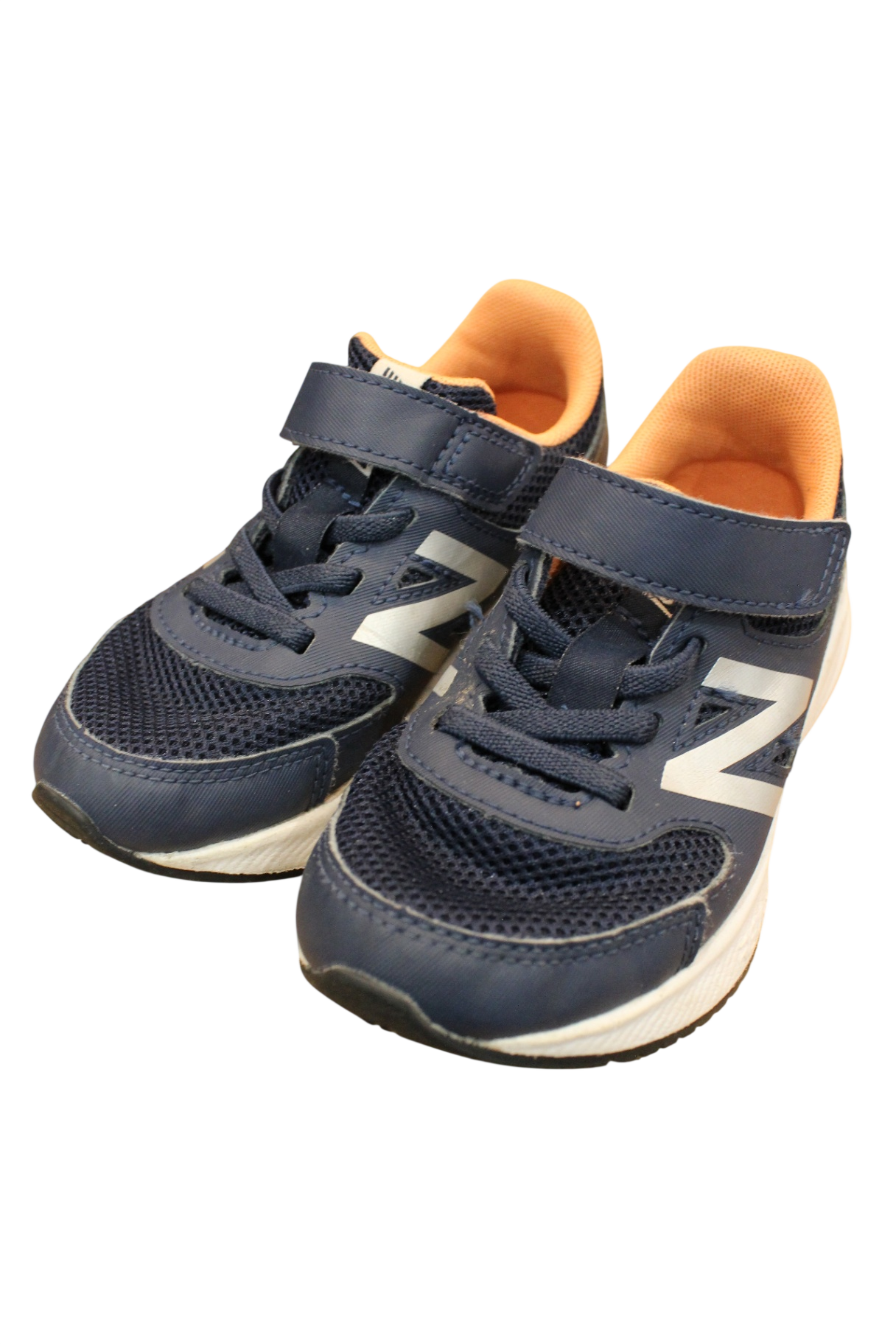 New Balance Sneakers, Navy blue with orange and white accents, 27.5