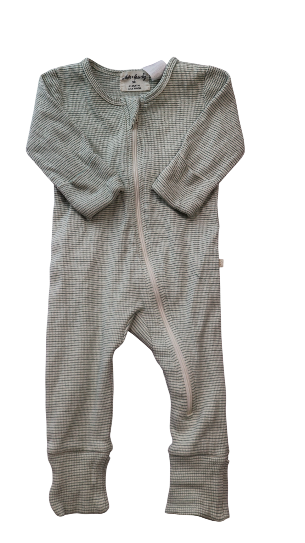 Wilson + Frenchy Jumpsuit, Light grey with sage green stripes, 000