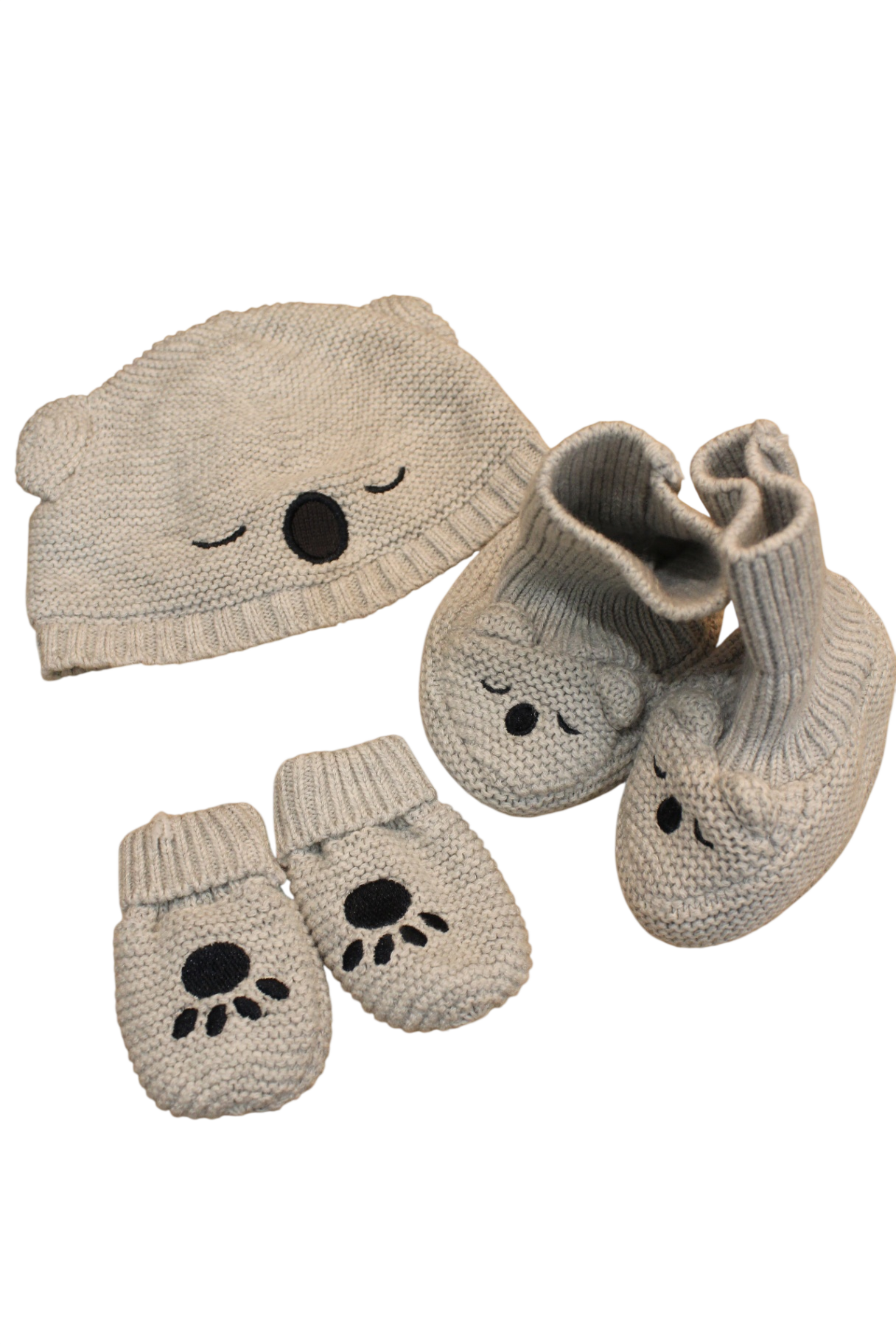 unbranded Baby Beanie/mittens/booties, grey, 0000