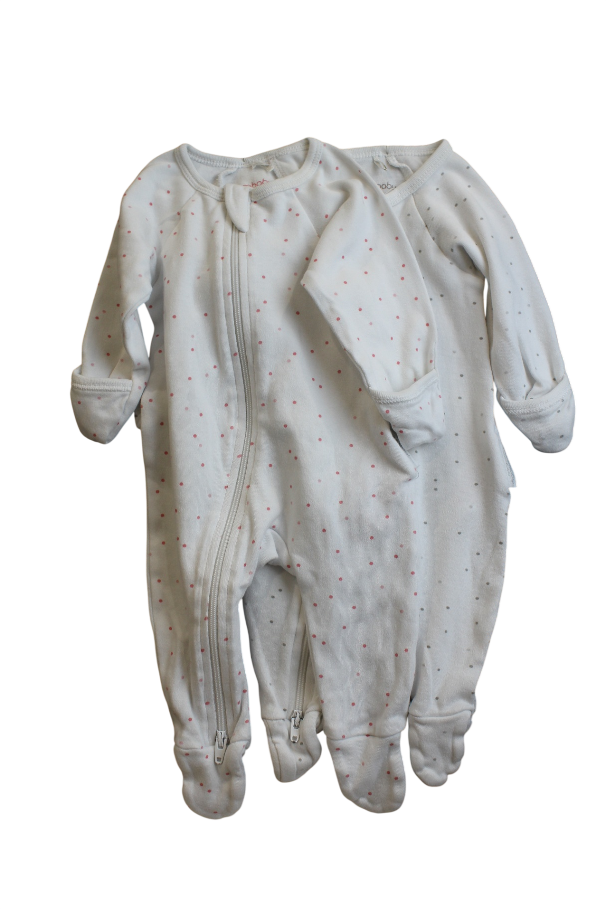 Purebaby Jumpsuit 2 Pack, White/spots, 0000