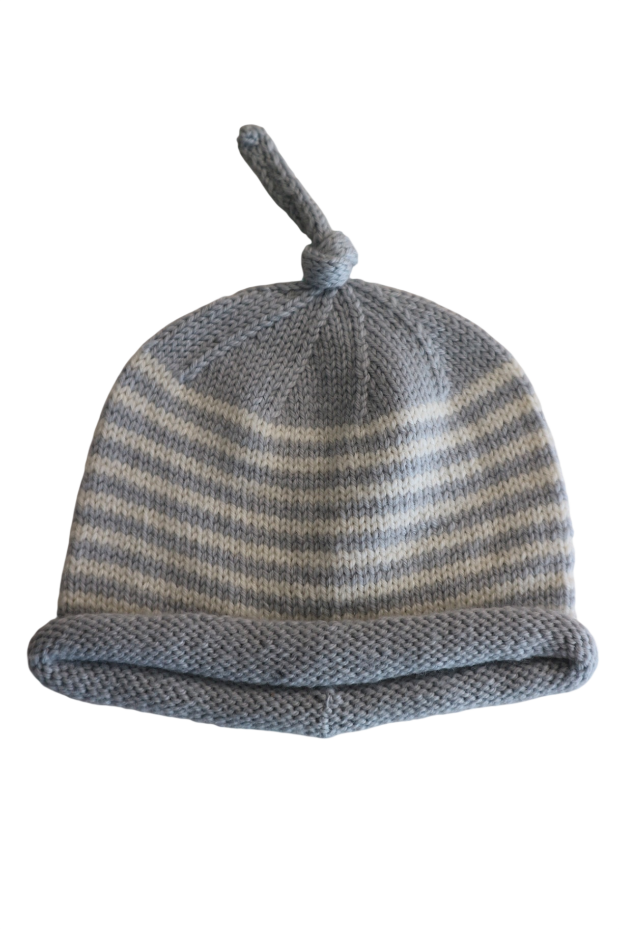 Handmade Beanie, Grey with cream stripes, Baby