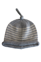 Handmade Beanie, Grey with cream stripes, Baby
