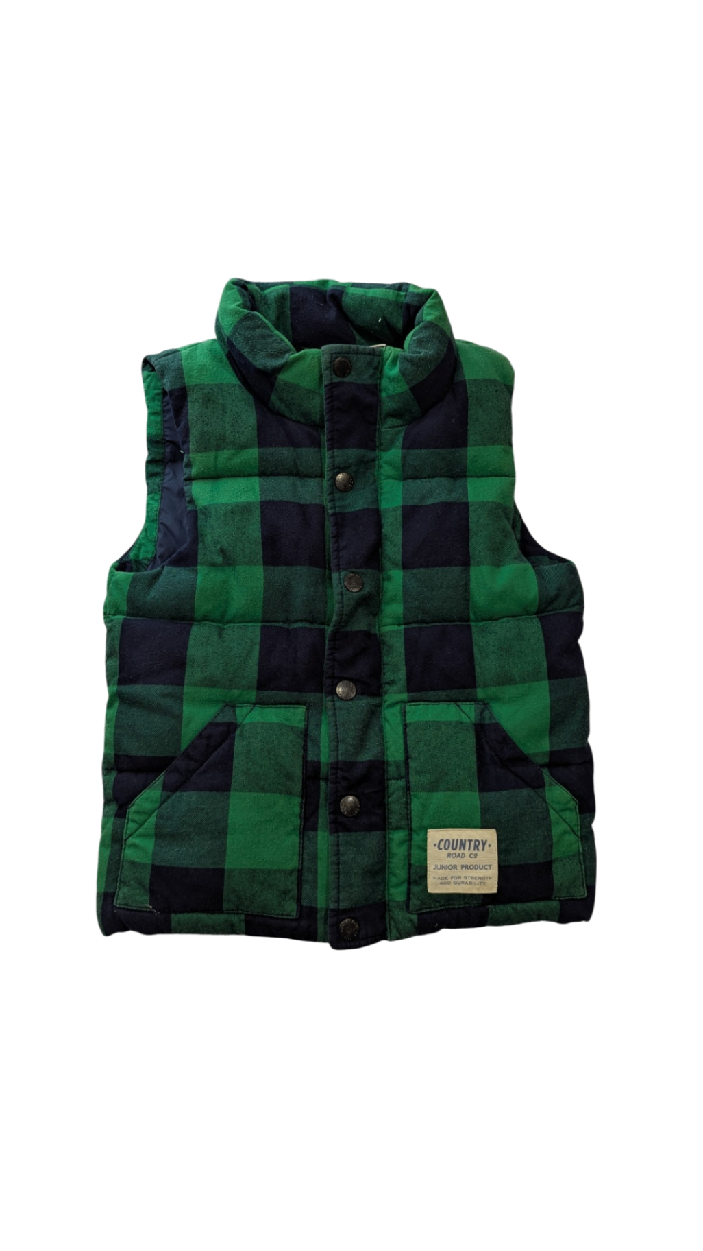 Country Road Puffer Vest, Green Navy Checkered, 7