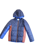 Seed Puffer Jacket, Navy blue with blue and pink panels, 8