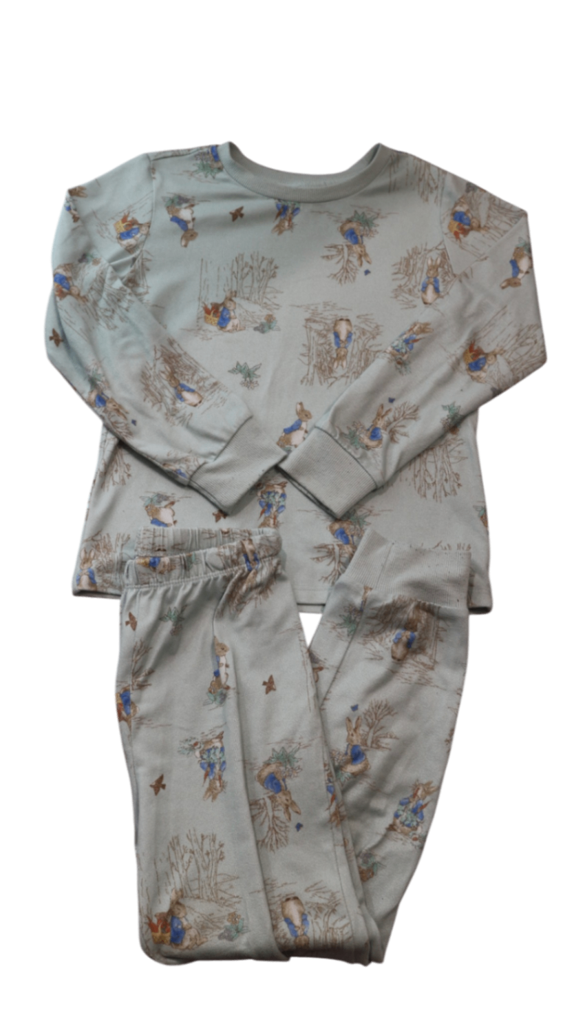 Peter Rabbit Pajama Set, Green w Rabbit Prints, 7