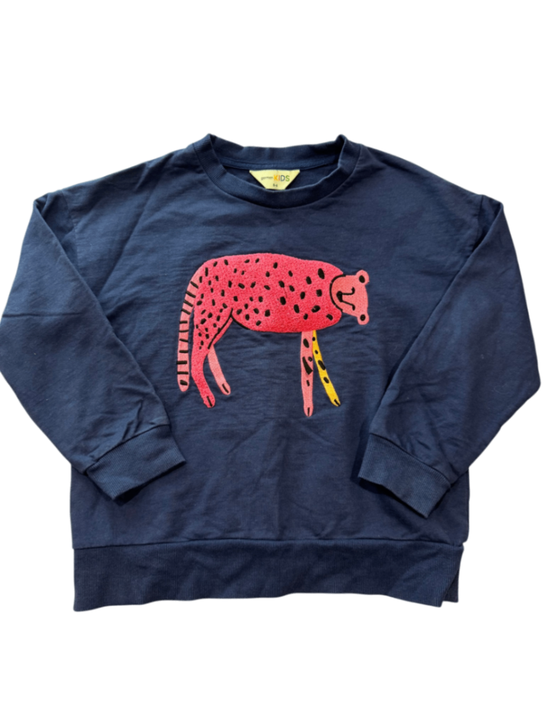Gorman Playground Jumper, Navy w Pink Leopard, 5-6Y