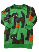 Gorman Playground Dress, Green w Cats, 3-4Y