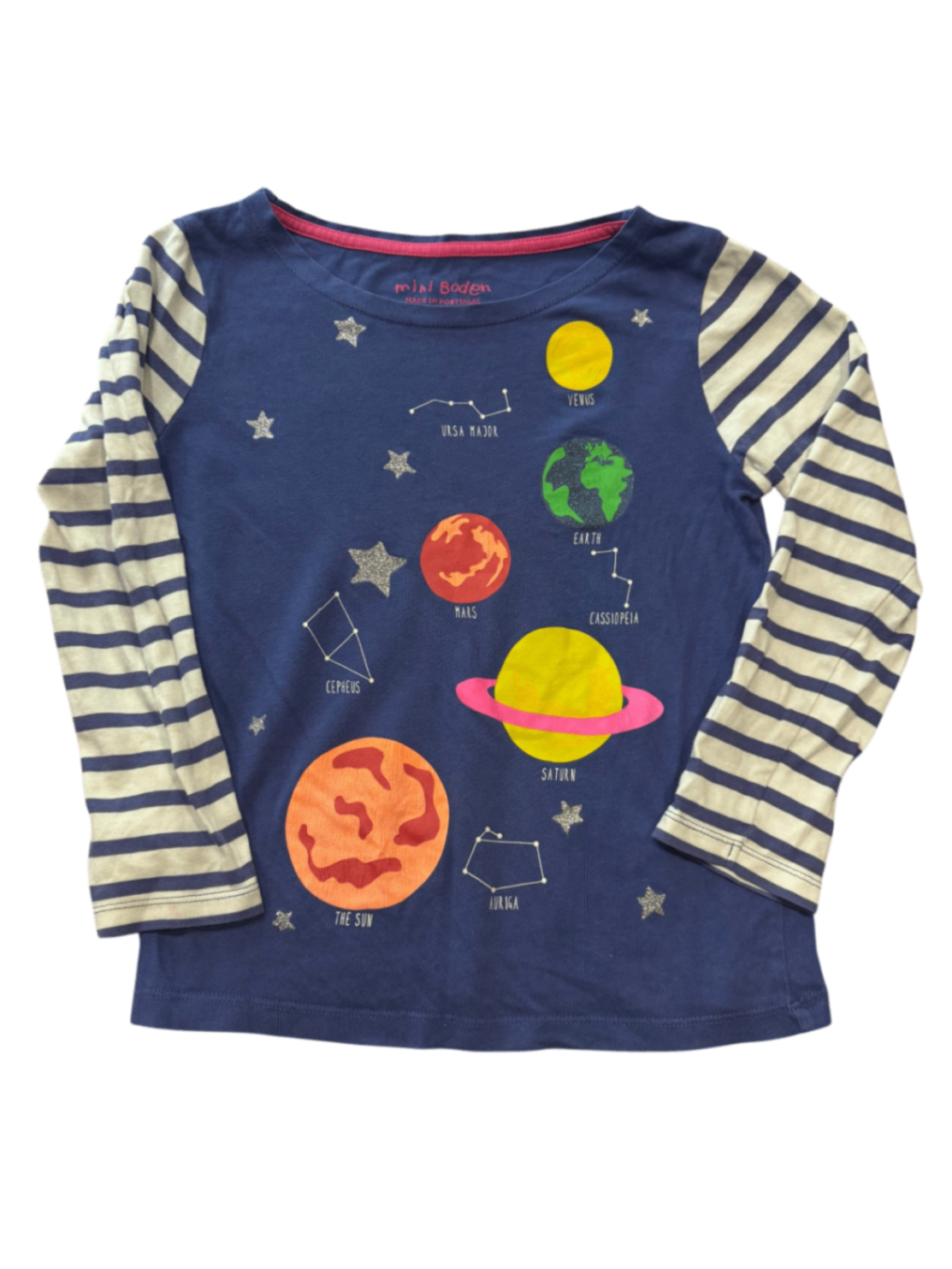 Mini Boden Long-Sleeve T-Shirt, Blue w Stripes , 6-7Y