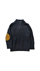 Bow & Arrow Jumper, Navy Blue w Brown Elbow Patch, 1-2Y