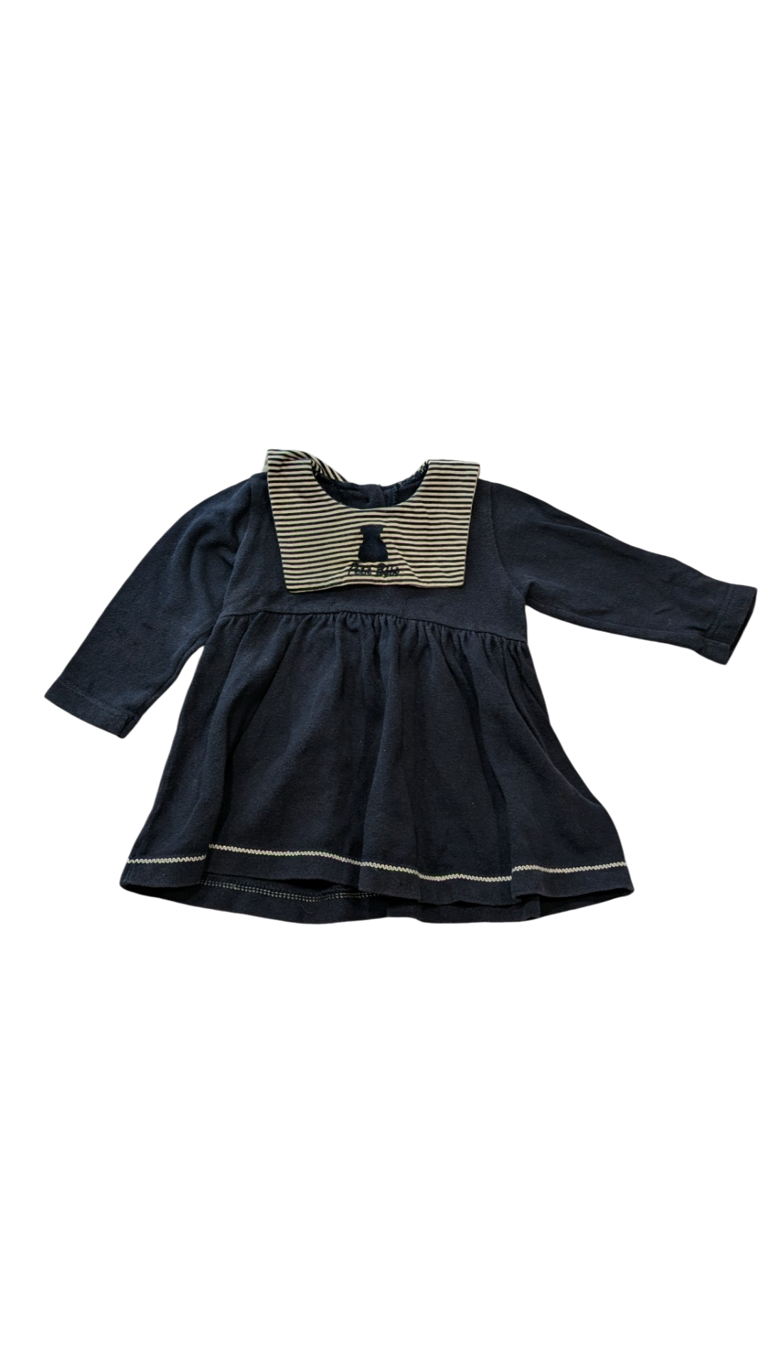 Petit Bebe Dress, Navy w Striped Collar, 000