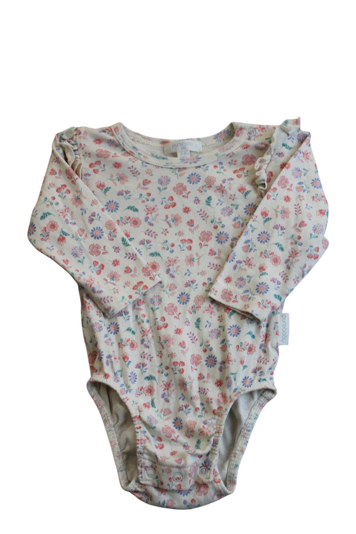 Purebaby Bodysuit, Cream with multicolour floral print, 00
