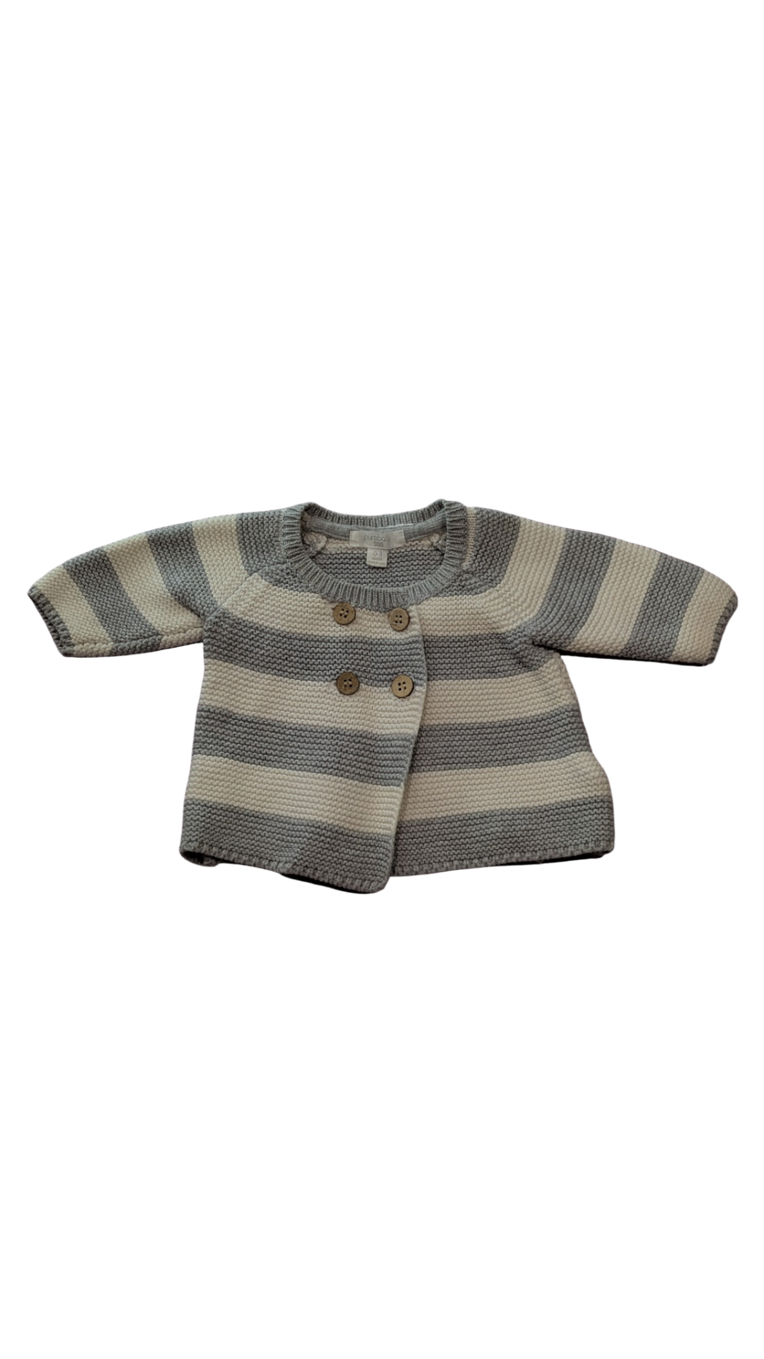 Purebaby Cardigan, Grey White Stripes, 000