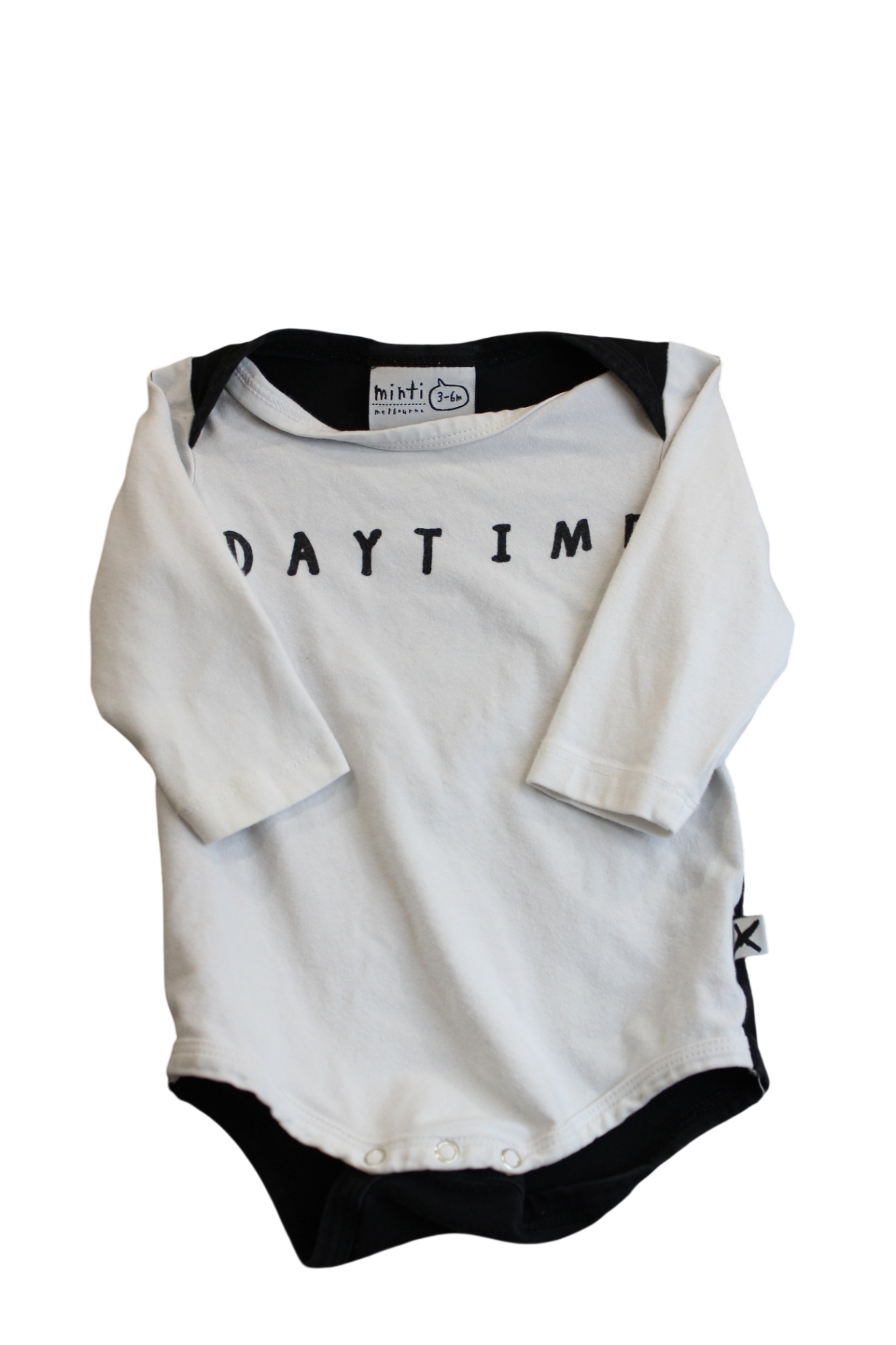 Minti Melbourne Bodysuit, White and black, 3-6/00