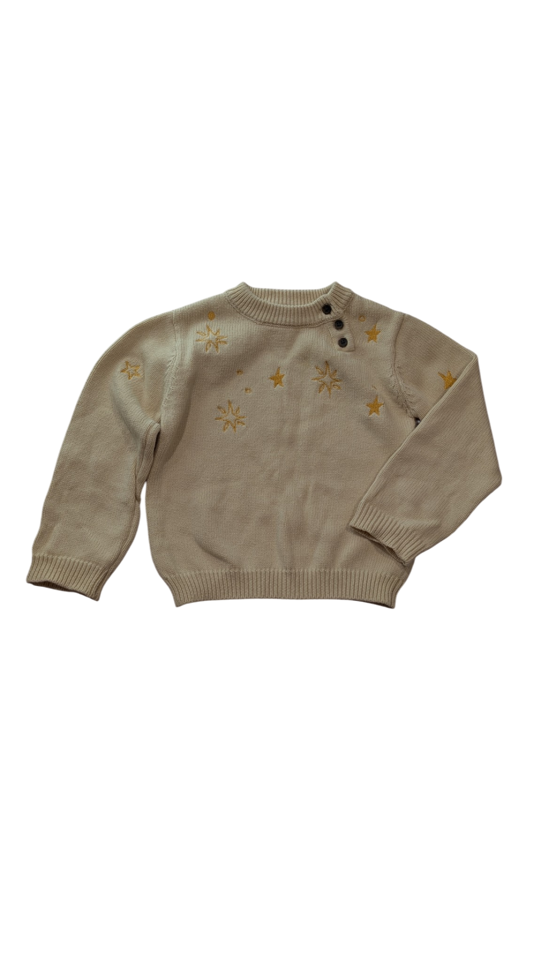 Homegrown Jumper, Beige w Yellow Stars, 1-2Y